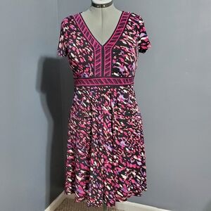 Apt. 9 Pink and Black Patterned Midi Dress Stretchy Size M